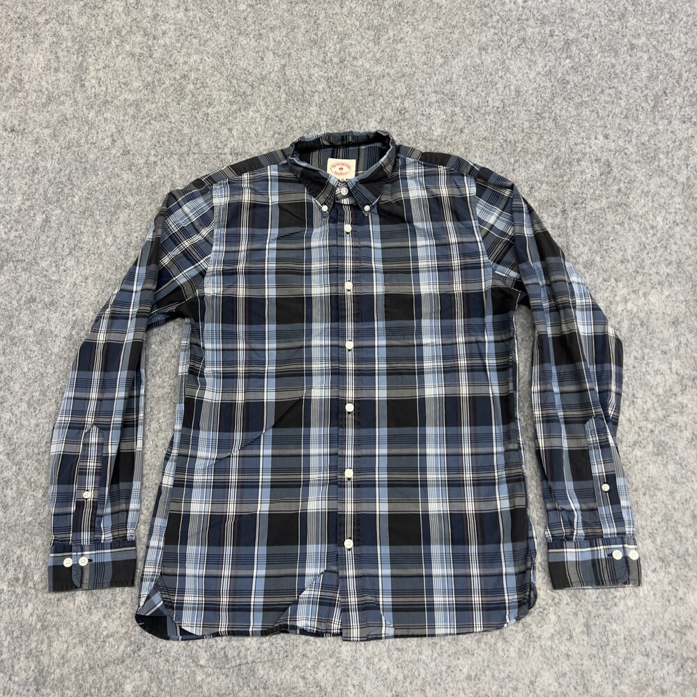 Brooks Brothers Red Fleece Shirt Mens M Blue Black Plaid Button Down Preppy